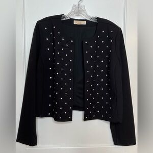 Michael Kors Black Cropped Open Jacket with Crystal Embellishment, Women’s L NWT